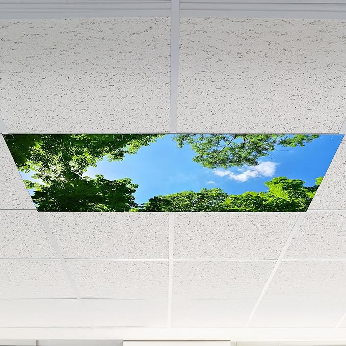 6 Pcs Fluorescent Light Covers for Ceiling Lights with 48 Magnets Decorative Magnetic Light Filters for Classroom Office Kitchen Decoration(Tree)