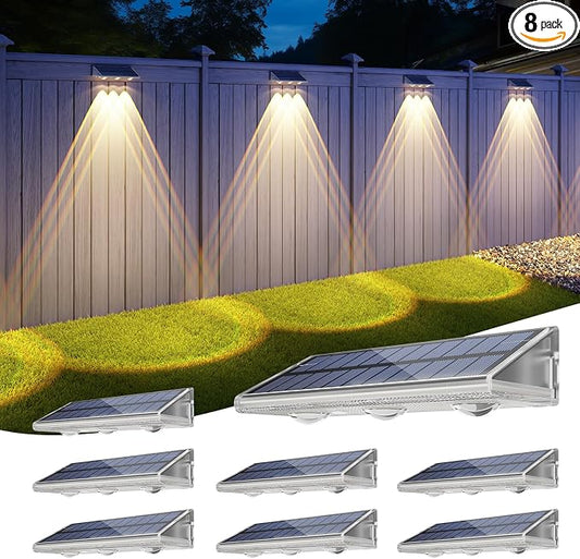 YiLaie Solar Fence Lights Outdoor with IP67 Waterproof, 3 Modes & Dusk to Dawn Auto ON/Off Solar Power Wall Mount Solar Lights for Outside Fence Wall Deck Gate (8 Pack)