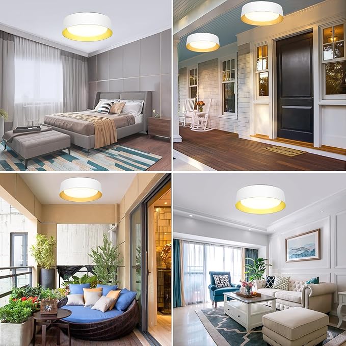 BrightHome 16in Flush Mount LED Ceiling Light, 30W(300W Equiv) 3000LM, 5CCT 2700K 3000K 4000K 5000K 6000K, Dimmable Modern Flush Mount Light for Bedroom, Bathroom, Hallway, White and Gold
