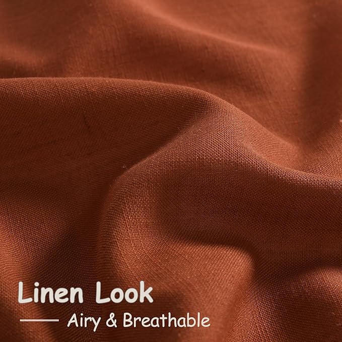 Nanspring Extra Long Curtains 132 inch Length 2 Panels Back Tab Terracotta Curtains Rustic Farmhouse Boho Fall Decor Brick Burnt Orange Semi Sheer Linen Curtain for Floor to Ceiling Window 11 Ft