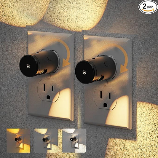 JandCase Night Lights Plug into Wall,2 Pack Mini Lens Night Light with 3CCT Color Temperature,180° Rotatable Night-Lights,Dimmable Nightlight Plug in with Light Sensor for Bathroom Hallway Room Decor