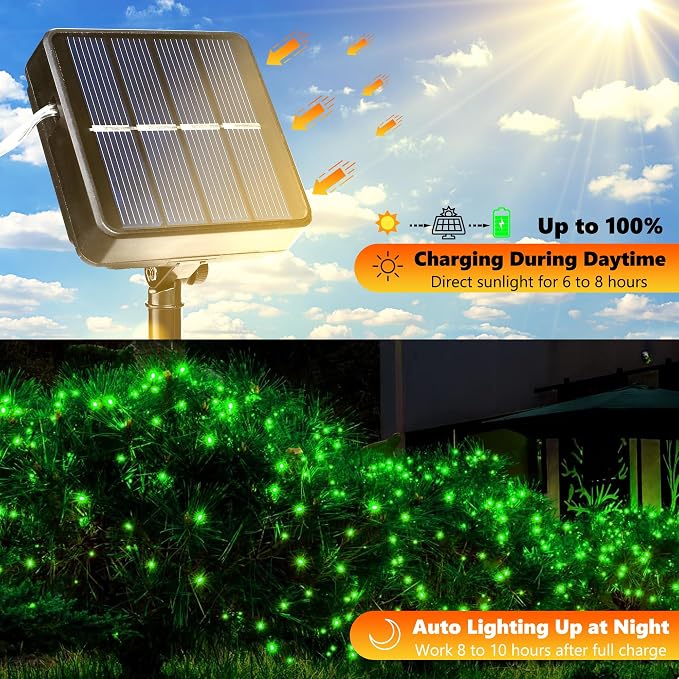 Joomer Green Solar Fairy Lights, 2-Pack Total 80FT 240LED Solar String Lights Outdoor Waterproof 8 Lighting Modes for Fence Party Garden Patio Yard Home Holiday Tree St. Patrick's Day Decoration