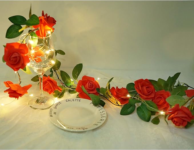 Rose Vine Lights with Remote, Battery or USB Operated Artificial Flower Garland, Hanging Fairy Lights for Bedroom Headboard, Valentine‘s Day, Wedding, Romantic Party Décor (Red, 3.3)