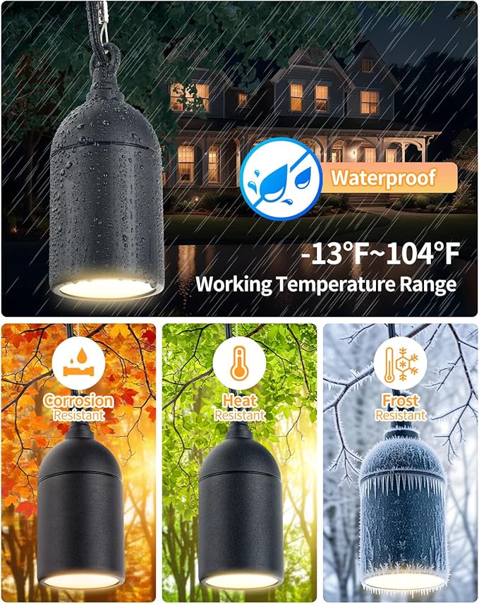Cheopha Outdoor Pendant Hanging Lights,12V Low Voltage Landscape Lighting, Replaceable MR16 LED Bulb Warm White, Waterproof Light for Porch Pergola and Tree Lighting 2-Pack