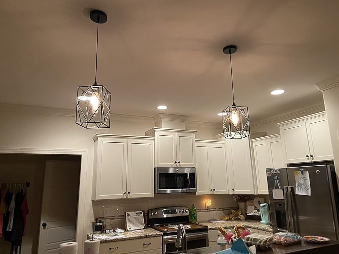 HMVPL Farmhouse Pendant Light Fixtures, Set of 2 Black Farmhouse Hanging Chandelier Lights with Glass Shade, Mini Industrial Ceiling Lamp for Kitchen Island Dining Room Over Sink Hallway Bedroom