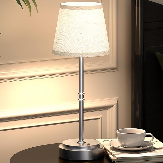 Cordless Table Lamp Rechargeable Silver - 1 Pack 7500mAH Battery Operated Lamp for Decor, 3000K Stepless Dimming Touch Control Wireless Lamp for Bedroom, Dining Table, Counter, Living Room
