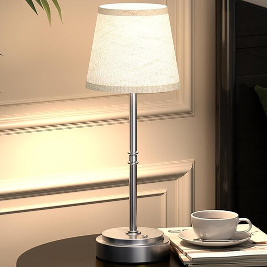 Cordless Table Lamp Rechargeable Silver - 1 Pack 7500mAH Battery Operated Lamp for Decor, 3000K Stepless Dimming Touch Control Wireless Lamp for Bedroom, Dining Table, Counter, Living Room