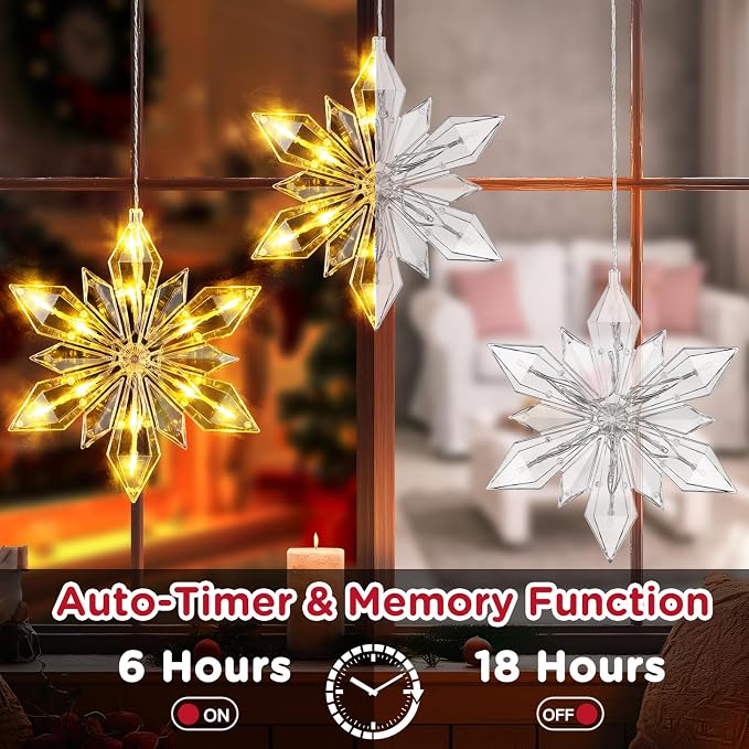 Marchpower Christmas Snowflake Window Lights, 5Pack 60LED Battery Powered Christmas Window Lights, Waterproof Snowflake Curtain Lights with Timer & 8 Modes for Indoor Outdoor Xmas Decor