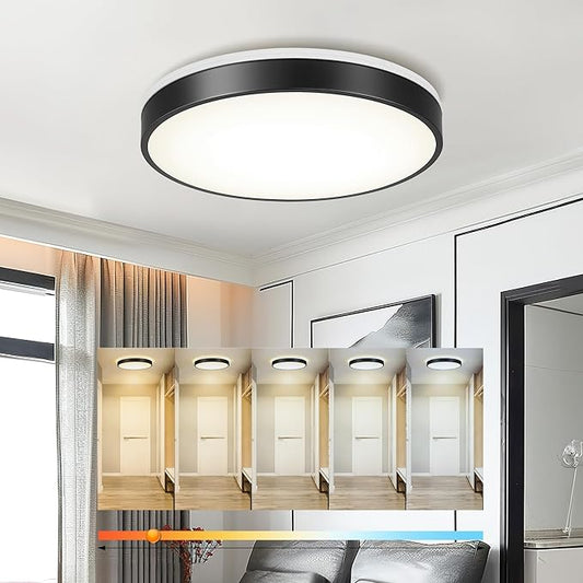 Ken & Ricky Flush Mount Ceiling Light, Dimmable Led Close to Ceiling Light Fixtures for Kitchen Bathroom Bedroom Hallway 5cct (Black, 16 Inch)