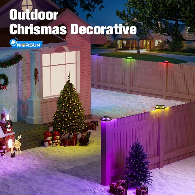 NIORSUN Solar Post Cap Lights Outdoor Waterproof, 4x4 Post Solar Lights RGB Color Changing, Fence Posts Solars Light for Deck Patio Garden Decoration, 4x4 Posts Caps Wood Vinyl, 6 Pack (Black)