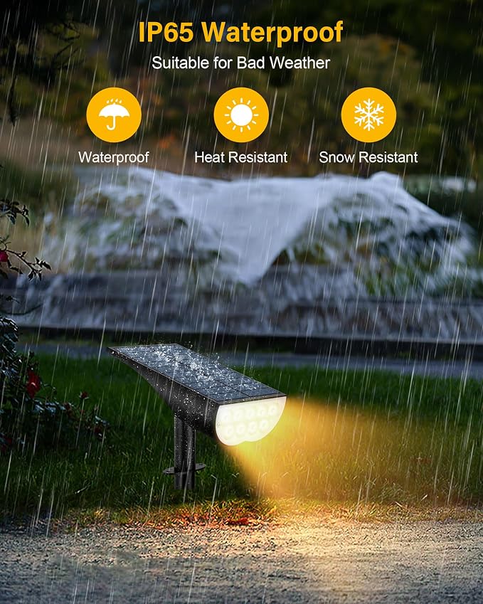 Solar Spotlights Outdoor Waterproof, 3 Lighting Modes Spot Lights, Dusk to Dawn Solar Powered Outdoor Lights for Yard Pathway Driveway Landscape, Warm White, 2 Pack