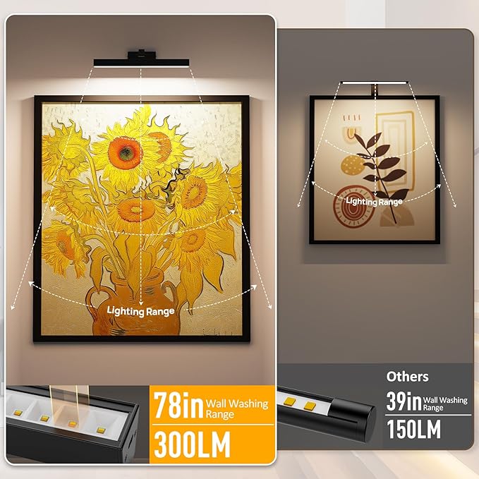 Picture Lights for Wall, Battery Operated Picture Light 16in Gallery Light for Paintings CCT Dimmable Recharging Battery Wall Light with Remote Control for Living Room Gallery Dartboard Art Bathroom