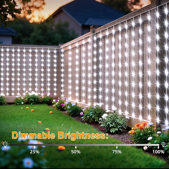 DBFAIRY Solar Curtain Lights 300 LED Outdoor Curtain Lights Waterproof | 19.6 x 3.9ft Solar Twinkle Curtain Lights with Remote Timer Dimmable for Garden Party Wedding Decór, Cool White