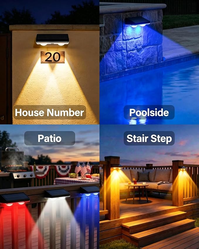Solar Fence Lights Outdoor, Ultra-Bright 85LM Fence Lights Solar Powered, 9 RGB Color Modes, IP65 Waterproof, 12H Dusk to Dawn Glow for Pool/Deck/Patio/Wall/Backyard, 2 Pack, Matte Black