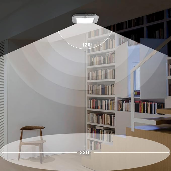 Rechargeable Motion Sensor Ceiling Light, 220LM 6000K Closet Lights Motion Sensored with USB Cable, 2000mAh Rechargeable Wireless for Stairway, Hallway, Pantry, Shower, Shed