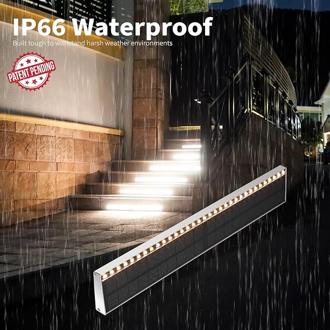 SHONELIGHTING Solar Step Lights for Outside, 33 Focused-Beam High-Brightness LEDs, Waterproof Aluminum Outdoor Stair Light for Risers, Curbsides, Poolsides, Planter Edges (Warm White, 2Pack)