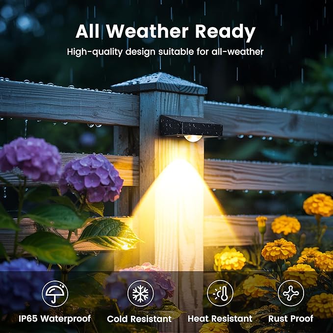 AUDERWIN Solar Fence Lights Outdoor Waterproof 12 Packs, Fence Lights Solar Powered, 3 Lighting Modes LED Lens Light for Wall, Backyard, Deck, Patio, Step, Stair, Porch, Pool Decor