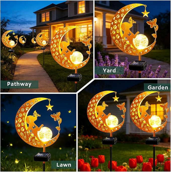 Solar Garden Decor Outdoor Statue, Moon Fairy Garden Figurines with Dog Design for Mom Women Grandma Solar Stake Lights for Patio, Yard, Lawn, Pathway (Warm White)