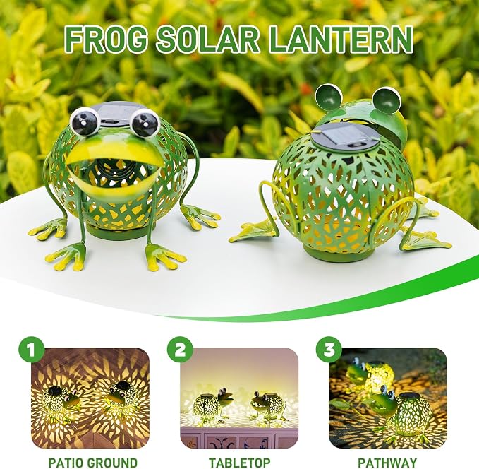 Solar Lanterns Outdoor Waterproof, 2 Pack Frog Solar Lights with Auto On/Off for Garden Yard Pathway Table Decor,2025 Gardening Lovers Mom Gifts