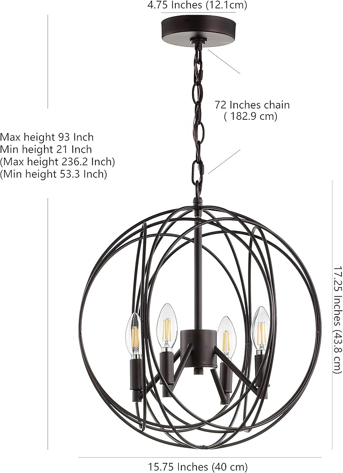 SAFAVIEH PND4055A Cason Adjustable Dark Grey 4-Light (LED Bulbs Included) Pendant