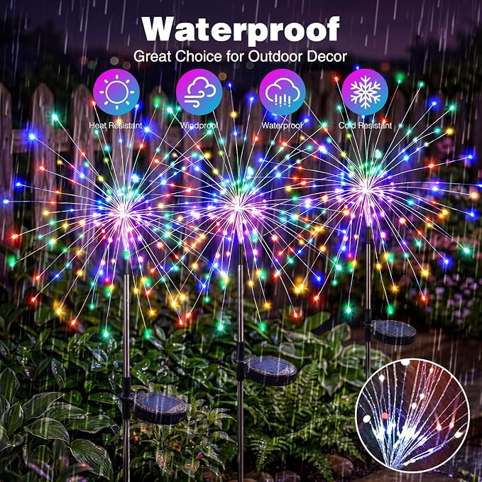 btfarm 10 Pack Solar Garden Lights Outdoor, 8 Modes Firework Lights Solar Powered, Waterproof Twinkle Fairy Light Outside for Yard Patio Pathway Pool Christmas Party Decorative, Multicolor