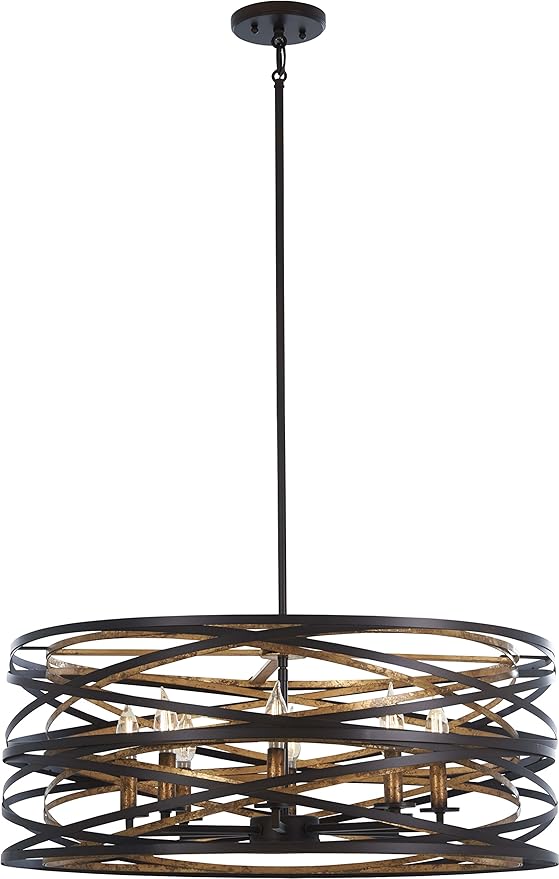 Minka Lavery Unique Pendant Ceiling Lighting 4678-111 Vortic Flow, 8-Light 480 Total Watts, 11" H x 28" W, Dark Bronze with Mosaic Gold Interior