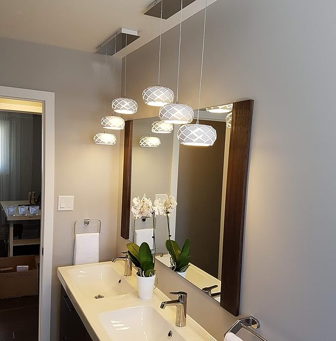 Crust 3 Mini Pendant Lighting White - LED Hanging Light Fixture for Kitchen Island, Bar, Foyer - Cluster Pendants - Dimmable, Adjustable Wire, Lamp Bulb Included
