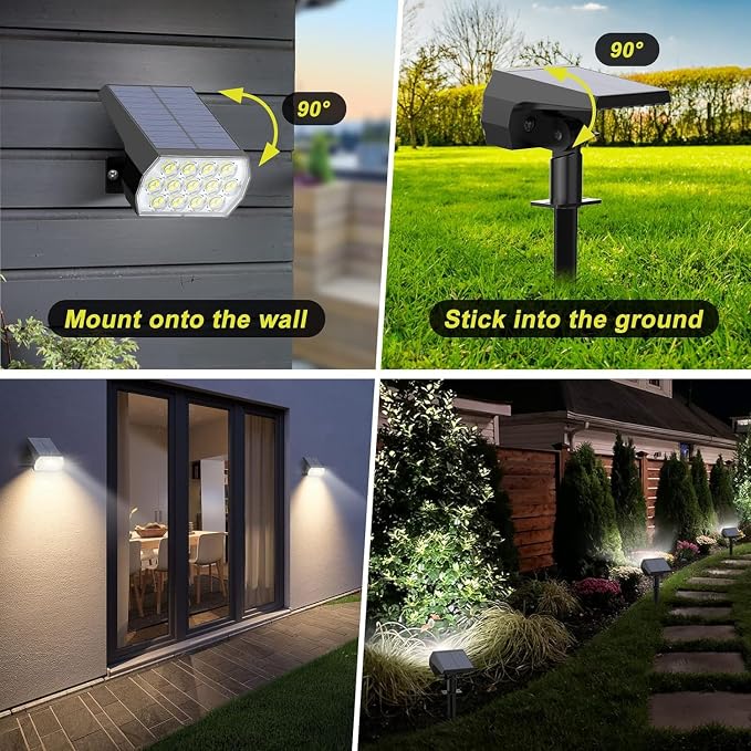 Solar Spot Lights Outdoor, 4 Pack Outdoor Solar Lights for Yard, 4 Lighting Mode Solar Landscape Spotlights with Auto On/Off, Waterproof IP65 Wall Lights for Garden, Walkway (65 LED, Cool White)