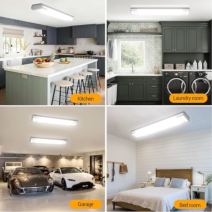 ANTLUX 4FT LED Light Fixtures, 3000K 4000K 5000K Selectable, 30W/40W/50W Dimmable 4 Foot Kitchen Ceiling Light Fixture, 48 Inch Flush Mount LED Wraparound Puff Lights for Kitchen, Laundry, Office