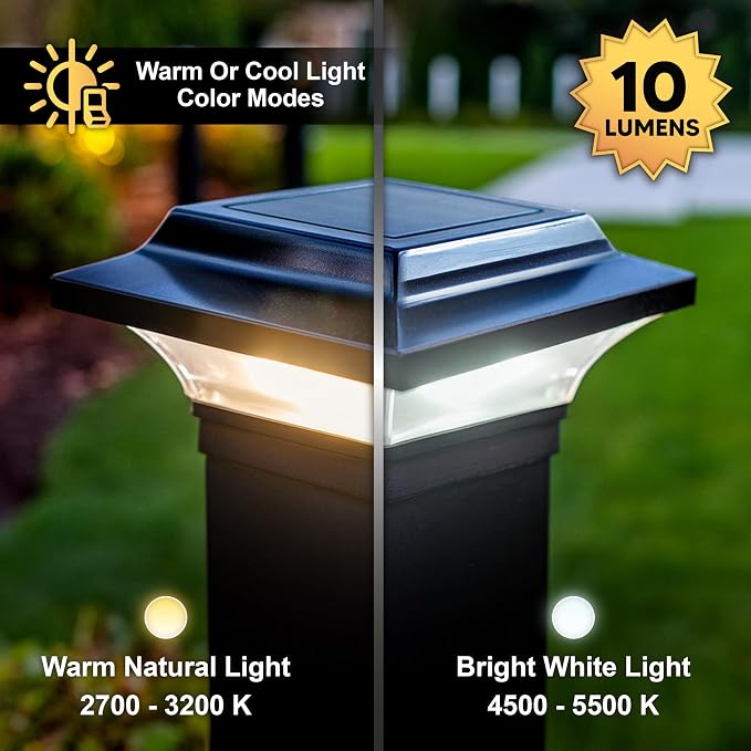 Classy Caps 2x2 Imperial Solar Post Cap - Fits 2"x2", 2.25"x2.25", and 2.5"x2.5" Deck & Fence Posts - Warm & Cool Light Modes - Black Cast Aluminum - Heavy-Duty - Mod. SL082B