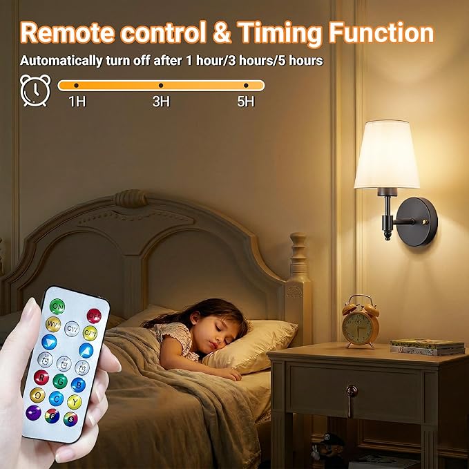 Battery Operated Wall Sconces Set Of Two, Wireless Battery Wall Light With 10000mAh RGB Rechargeable Magnetic Bulb, Rechargeable Wall Sconce With Remote Control For Bedroom, No Electrician Required