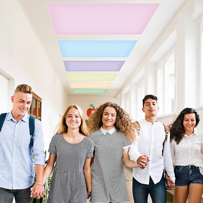 QOUBAI 6 Pcs Fluorescent Light Covers with 60 Magnets,4 x 2 Ft Magnetic Light Filters Fluorescent Lights Shade Easy Install for Classroom Office Library Hospital Home Ceiling Pastel Purple and Green