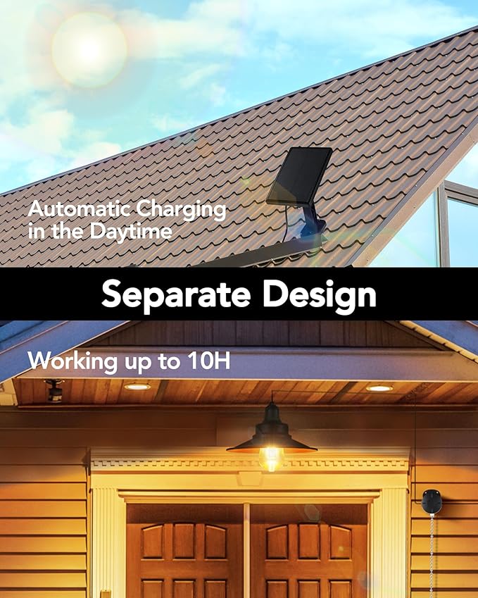 Solar Pendant Light Indoor Outdoor, Solar Shed Light IP65 Waterproof Metal Powered Hanging Chandelier, Gazebo Lights with Pull Cord for Garden, Chicken Coop, Gazebo, Barn