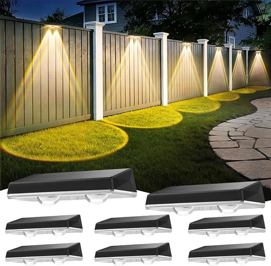 Solar Fence Lights Outdoor, 8-Pack Fence Lights Solar Powered Waterproof IP67 with 3 Color (3000K/4500K/6000K), Dusk to Dawn Auto-Work Solar Lights for Wall, Patio, Garden, Backyard