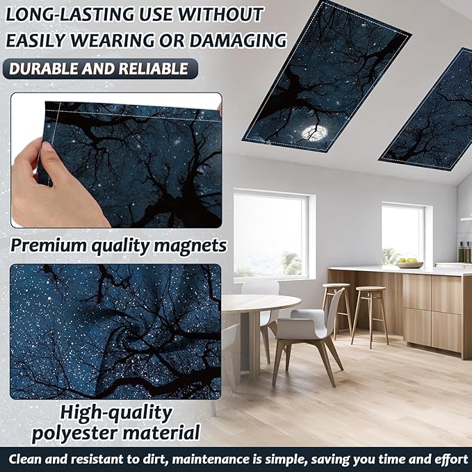 Wiooffen 6 Pcs Fluorescent Light Covers with 60 Magnets Decorative for Classroom Ceiling Light 4 x 2 Ft Magnetic Light Cover Filter Easy Install for Office Hospital Home Ceiling Supplies (Dark Forest)