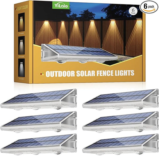 YiLaie Solar Fence Lights Outdoor with IP67 Waterproof, 3 Modes & Dusk to Dawn Auto ON/Off Solar Power Wall Mount Solar Lights for Outside Fence Wall Deck Gate (6 Pack)