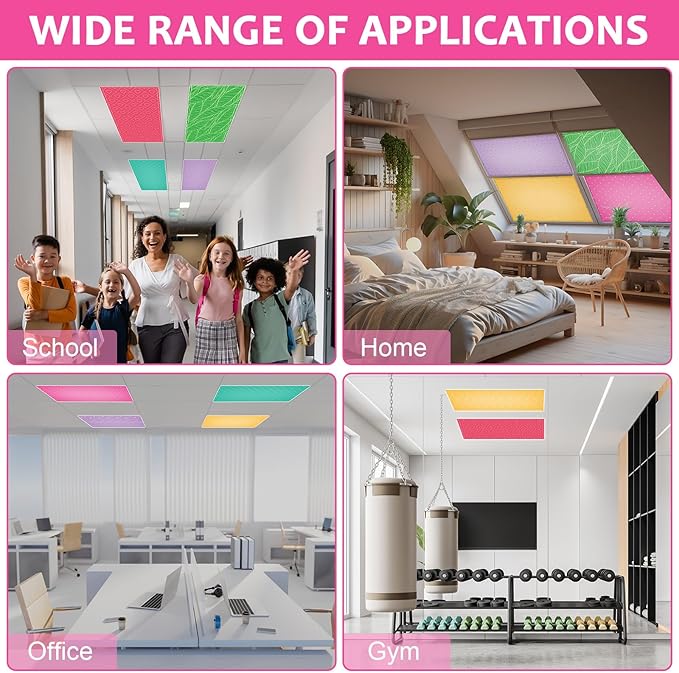 QOUBAI 6 Pcs Fluorescent Light Covers, 4x2 Feet Magnetic Light Cover Fluorescent Lights Shade Panel Positive Inspirational Ceiling Lights Filters for Office Classroom Home Drop Ceiling Plaid