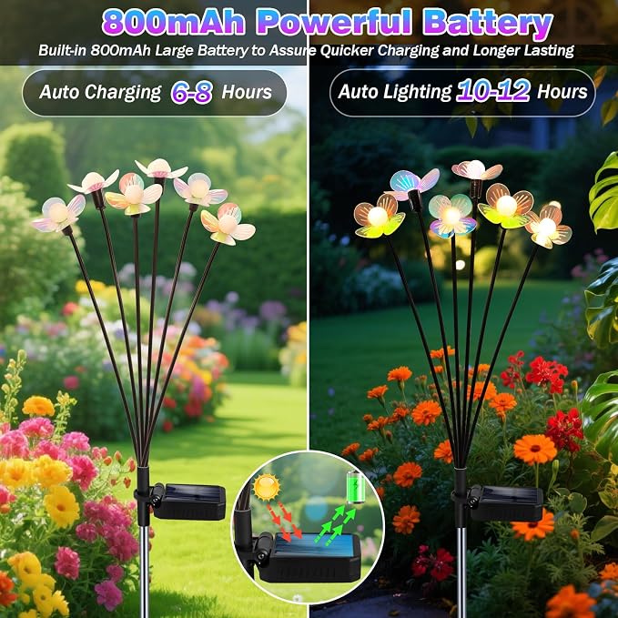 MRHEPHAESTUS Solar Garden Lights, 2 Pack 12 LED Solar Swaying Flower Light, Waterproof Firefly Lights Outdoor Fairy Light for Garden Patio Yard Pathway Flower Bed Decoration