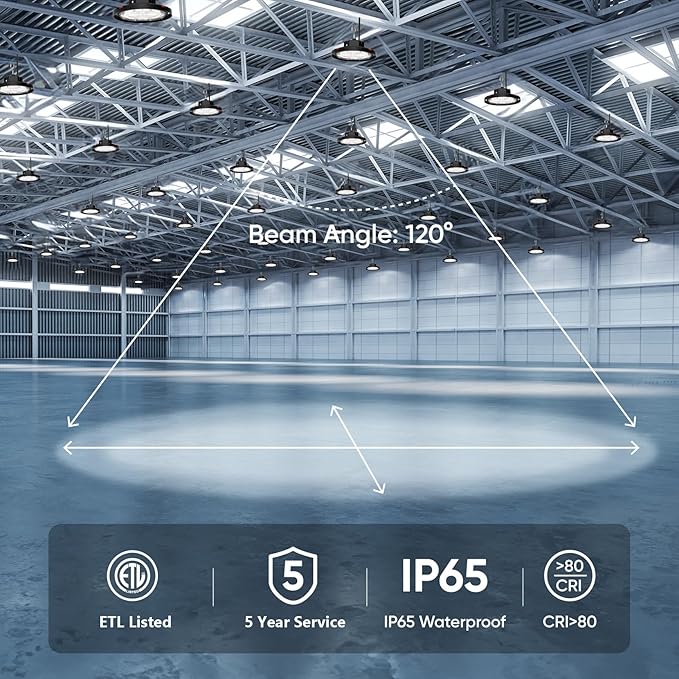 CINOTON 100W UFO LED High Bay Light, Aluminum LED Shop Lights with 15000LM, 5000K Commercial Bay Lighting for Warehouse Garage Workshop Factory Hall, 6' Cable & Safety Rope, ETL Listed 1 Pack