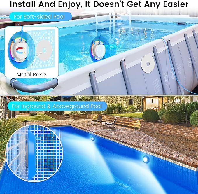 LyLmLe LED Pool Lights 40W Double Lights for Giant Pools, 12V APP Control Underwater Light with Magnet & Timer, 1600lm, IP68 Waterproof Submersible Light for Aboveground and Inground Pool