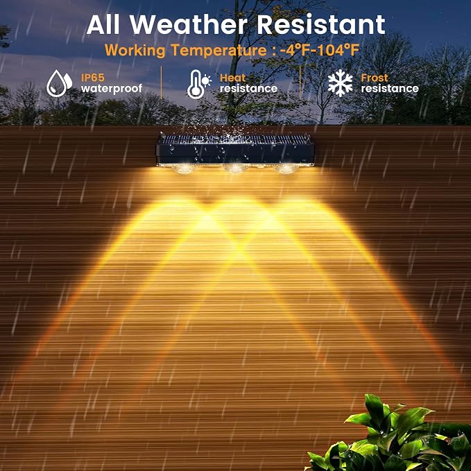 JOFIOS Solar Fence Lights Outdoor,1300mAh, 2 Pack,Warm/Natural/Cool White,IP65 Waterproof,Fence Lights Solar Powered,Solar Lighting for Deck, Backyard, Railing(Black)
