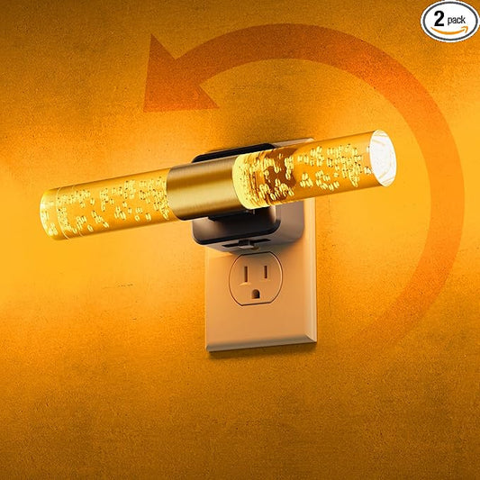L LOHAS LED Amber Night Light, Bubble Acrylic Night Lights Plug into Wall, 180° Rotating Nightlights, Yellow Nightlights Dimmable, Light Sensor, Sleep Light for Kids Bedroom Bathroom Hallway, 2-Pack