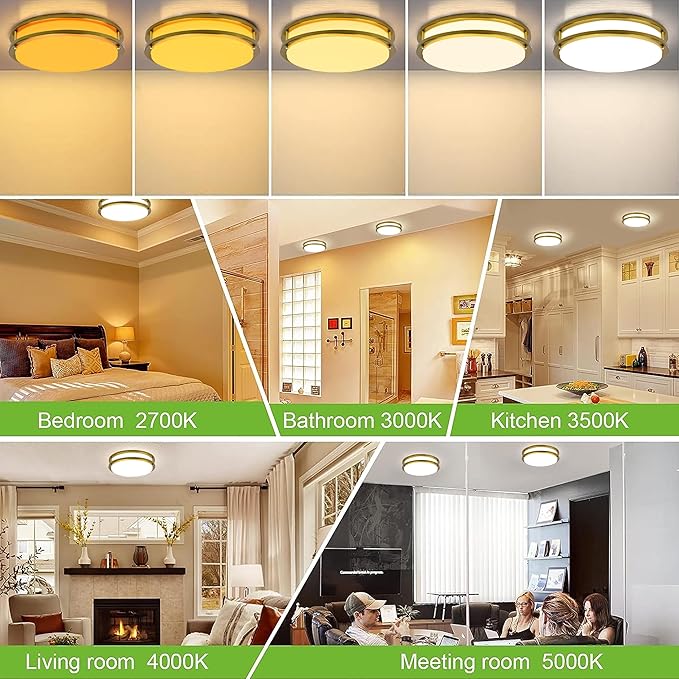 hykolity 13 inch Flush Mount LED Ceiling Light Fixture, 2700K/3000K/3500K/4000K/5000K Adjustable Ceiling Lights, Gold Saturn Dimmable Lighting for Hallway Bathroom or Kitchen ETL Listed 2Pack