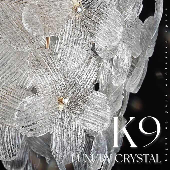 Flower Elegant Crystal LED Chandelier D20’’ Brushed Gold Contemporary for Dining Room Dimmable Flush Mount High Ceiling Chandeliers with Remote Control for Entryway Bedroom(3000K-6500K)