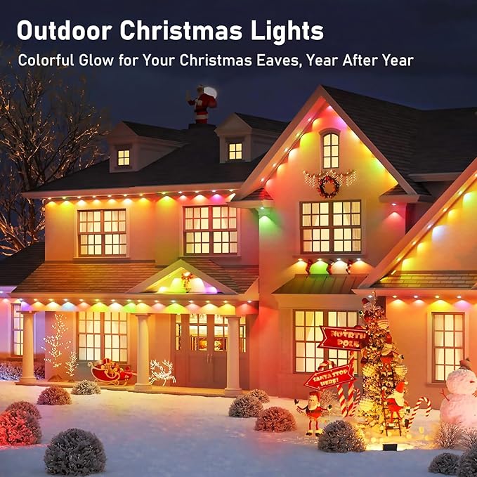 AHAWILL 50FT Christmas Permanent Outdoor Lights,RGB Eaves Lights with App & Remote Control,DIY Multi-Color Scene Modes,IP67 Waterproof,Outdoor Strings for House,Holiday Decorations for Christmas