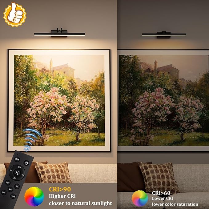 Battery Operated Picture Light for Wall, Wall Light for Living Room, 4000 mAh, 13.8'' Dimmable Art Painting Light, Remote Control, Black, Display for Gallery, Living Room, Bedroom(Black)