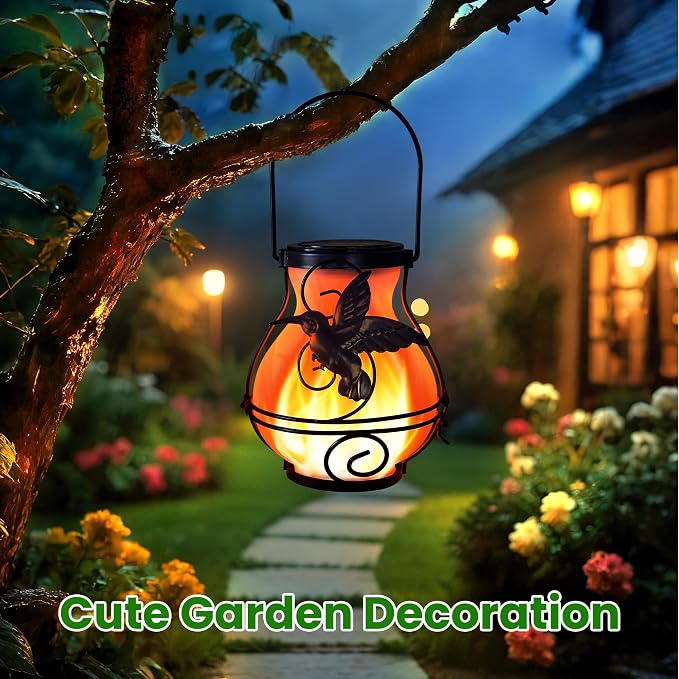 Solar Lanterns Outdoor Waterproof Hummingbird Hanging Solar Lantern Outdoor Garden Decoration Gifts for Mom Grandma Flickering Flame Lights 4 Packs