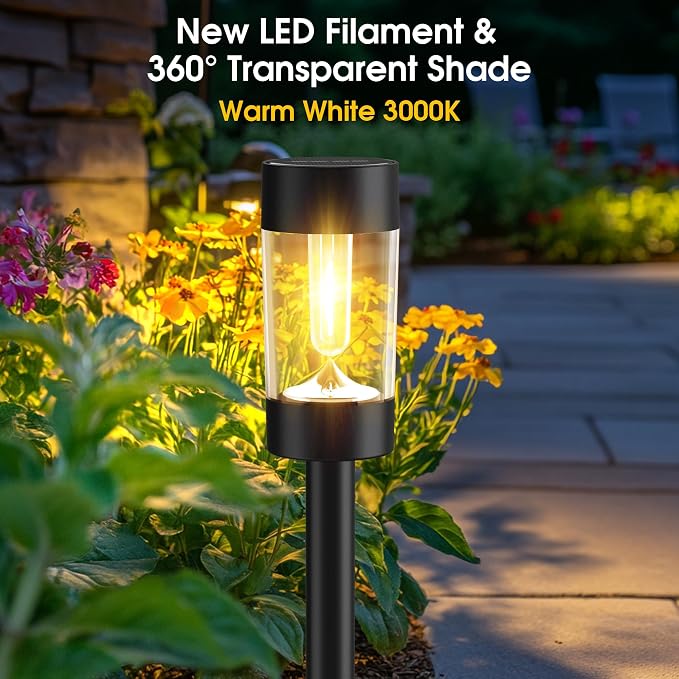 Eyrosa Solar Lights Outdoor, 12 Pack Waterproof Solar Landscape Lighting for Pathway Garden Yard Path Walkway Driveway Lawn Patio Outside Decor, Warm White