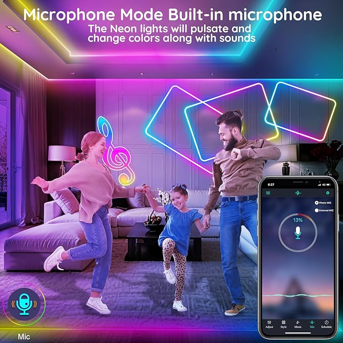 FBZ 200Ft Led Rope Lights, Flexible Neon Lights Control with App/Remote, Multiple Modes, IP65 Outdoor RGB Waterproof, Music Sync Gaming Light Strip for Bedroom Decor (120FT)