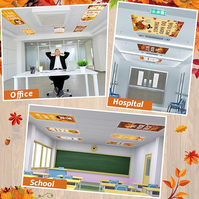 6 Pcs Fluorescent Light Covers with 60 Magnets Decorative for Classroom Ceiling Lights 4 x 2 Feet Magnetic Light Cover Filter Easy Install for Office Hospital Home Ceiling Supplies (Thanksgiving)